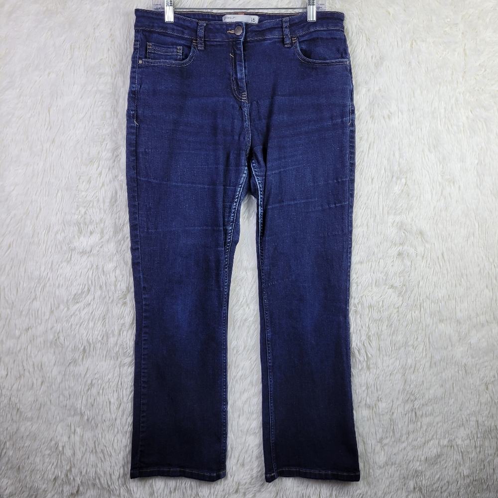 Next Womens US 12/UK 16 Blue Mid Rise Boot Cut Jeans Stretch Casual‎